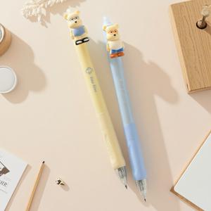 TEMU 귀여운 안경 곰 지우개 젤펜 - 0.5mm ST 블루팁, 부드러운 필기와 연속 잉크 - 클릭 가능한 지우개 펜 2가지 스타일