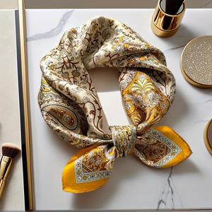 TEMU 여성용 라지사이즈 100% 실크 스카프 - 빈티지 라이트 브라운 & 플로럴 프린트 스퀘어넥 스카프, 파티, 결혼식, 데일리웨어에 적합 - 격식 있는 행사 및 특별한 날을 위한 우아한 선물 - 드라이클리닝 전용