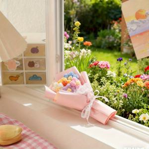 TEMU 수제 핸드메이드 부케 선물 세트 - 새해, 발렌타인데이, 결혼식, 어버이날, 생일 선물용. 니트 꽃, 인조 꽃, 소형 부케