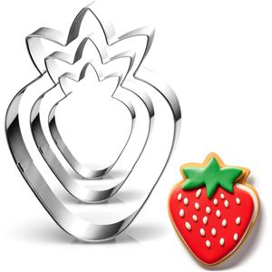 TEMU 3개 스테인리스 스틸 딸기 쿠키 커터 세트 | 식기세척기 사용 가능, 쿠키, 아이싱, 클레이 커팅용 재미있는 폰단 도구, 베이킹 장식, 파티 및 테마 파티 장식