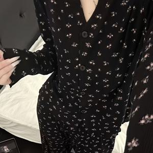 TEMU 일본식 달콤하고 편안한 플로럴 프린트 여성용 파자마 세트, 신상 봄/가을 긴팔 긴바지 홈웨어 잠옷 세트