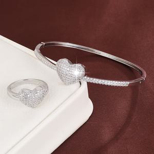 TEMU 스위트 앤 쿨 하트 디자인 여성 팔찌 및 반지 세트, 합성 지르코니아 장식