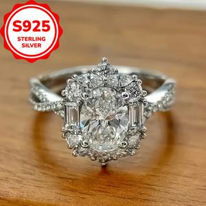 TEMU 3.3G 스타일 거위알 모양 S925 스테인리스 실버 반지, 여성 프로포즈 및 약혼에 적합