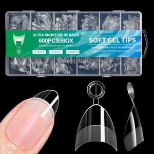 TEMU 미스셔링 600개 제곱형 짧은 길이 광택 기하학적 패턴 투명 네일 팁