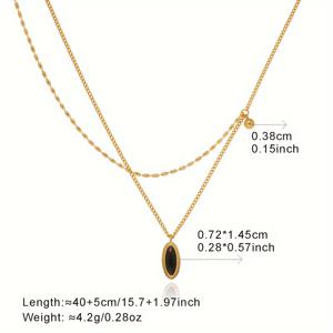 TEMU 빈티지 프렌치 스타일 오벌 캣아이 다크 아이 블랙 목걸이, 칼라본 체인, 스테인리스 스틸 18K 골드 도금, 컬러 보존 주얼리, 고급스럽고 우아한