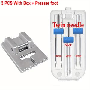 TEMU 2, 3, 4mm 사이즈의 트윈 바늘 3개 세트, Singer 및 Brother 재봉틀용 주름이 있는 9개 홈 프레스서 풋 포함.