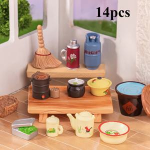 TEMU 14개 빈티지 시대 향수를 자극하는 생활 장면 미니어처 조각품, 정원 분재 조경, 미니어처 풍경, 실내외 마당, DIY 장식 소품