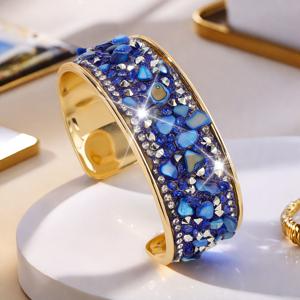 TEMU 1개 패셔너블하고 우아한 와이드 밴드 오픈 골드 팔찌, 컬러풀 스톤 장식, 여성 데일리웨어, 파티, 스트리트 포토그래피에 완벽. 그녀를 위한 섬세한 발렌타인데이 선물