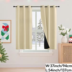 TEMU 100% 커튼 2개, 단열 및 햇빛 차단 단색 커튼 (상단 아일렛 걸이 방식), 모던 로맨틱 스타일, 침실, 서재, 미디어 룸, 거실 등에 적합, 크리스마스 장식