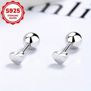 TEMU 여성을 위한 S925 실버 샤이니 하트 스터드 귀걸이 한 쌍, 스타일리시한 귀 장식, 클래식 하트 모양 귀 커프, 저자극성, , 파티, 기념일에 적합