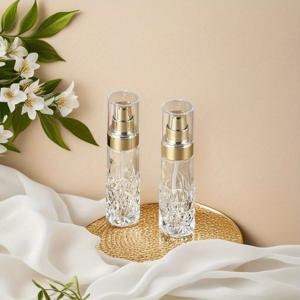 TEMU 50ml 골든 펌프 병 2개입 (빈 병으로 재사용 가능). 이 투명 유리 용기는 누출 방지 기능이 있으며, 세럼, 로션, 용품에 적합합니다. 튼튼하고 휴대성이 뛰어난 디자인입니다.