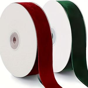 TEMU 럭셔리 진녹색/버건디 벨벳 리본 2롤, 20야드/1인치 폭. 부드럽고 매끄러운 벨벳 리본, 새해, 결혼식, 생일, 발렌타인데이 DIY 공예, 파티 장식, 선물 포장에 완벽 (롤당 10야드)