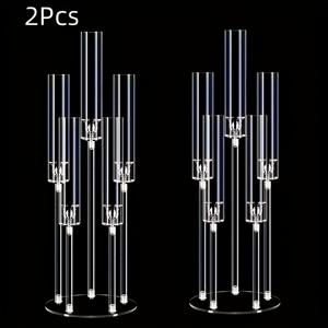 TEMU 2개 세트 우아한 모던 5암 캔들 홀더 센터피스 - 투명 아크릴 유리 느낌의 테이블탑 장식 - 웨딩, 크리스마스, 발렌타인데이, 할로윈, 파티용 멀티 티어 디자인 - 표준 캔들 호환 (배터리/전기 불필요) - 내구성 강한 쉬운 청소 홈 데코 - 투명 아크릴과 튼튼한 베이스 - 사계절 및 모든 이벤트에 다용도 - 테이블탑 사용