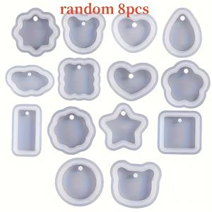 TEMU 8개 세트 레진 실리콘 몰드, 랜덤 실리콘 몰드, DIY 주얼리 펜던트용 - 불규칙한 기하학적 모양과 하트 모양 키체인 몰드, 분리 쉬움, 투명 아트 메이킹 몰드, 공예용, 주얼리 제작 용품, 공예 몰드, 장식용 몰드, 내구성 있는 몰드, 레진 몰드용, 레진 공예, 돌 몰드, 레진 키트, DIY 가방 비즈 펜던트, 레진 액체 몰드