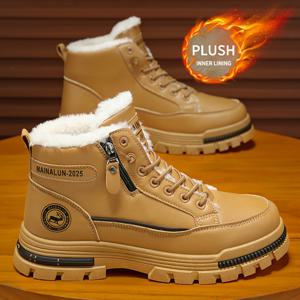 TEMU MAINALUN 남성용 헤비 벨벳 안감 겨울 부츠 - 레이스업 라운드 토, 빈티지 아이스 앤 스노우 부츠, 스케이트 느낌의 그립감, 가을/겨울용 따뜻한 캐주얼 신발, 스노우 부츠, 스노우 스포츠 신발