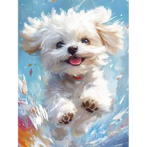 TEMU 1개 귀여운 강아지 페인팅 키트 - 생동감 넘치는 풀 드릴 라운드 캔버스, 캔버스 아트, 초보자에게 완벽한 선물, 어버이날 선물로 이상적, 액자 없는 벽 장식, 홈 데코, 초보자 공예 | 활기찬 강아지 디자인 | 섬세한 공예, 강아지 애호가를 위한 선물|보석십자수