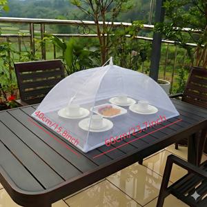 TEMU 접이식 화이트 메쉬 음식 커버 텐트 - 내구성 강한 벌레 및 파리 방지 보호, 휴대용 야외 음식 캐노피 쉴드, 피크닉, 바베큐, 파티, 야외 식사용 쉬운 세척 메쉬 - 표준 피크닉 테이블 및 그릴 호환