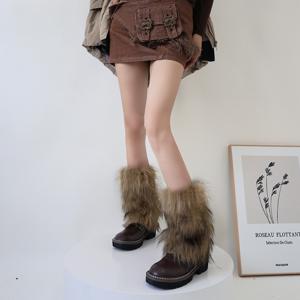 TEMU 1쌍 레트로 인조 퍼 레그 워머 & 양말 - 40cm/25cm 길이, 갈색 무릎 높이 탄력 핏, 부츠용 부드러운 겨울 타이츠, 손세탁 가능, 크리스마스 파티 & 야외 의상 (퍼리)