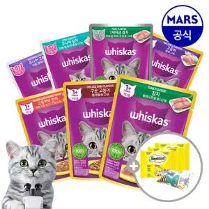 위스카스 파우치 24개 골라담기+캣닢쿠션+템테이션12gx3팩