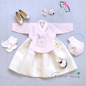 여아 은은 나비수 분홍당의 아이치마 / 유아 주니어 초등 고급 공주한복(백일-10호)