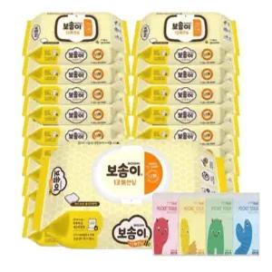 보솜이 안심 물티슈 13무 캡형 60매 20팩+포켓 휴대티슈 10매 4개