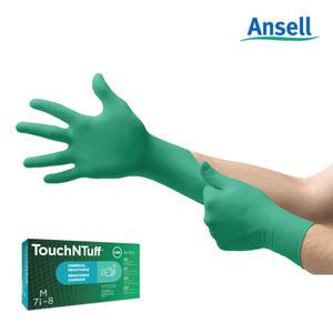 안셀 터치앤터프 92-600 100매 니트릴 장갑 내화학 일회용 고무 녹색 실험실 연구실 화학