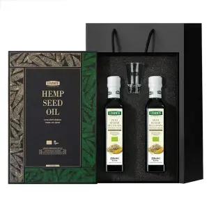 [선물세트]르반테 유기농 대마종자유 250ml 2병 선물세트 + 오일잔,블랙쇼핑백