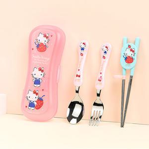 산리오 헬로키티 익스슬림 교정용젓가락 스푼포크 케이스 4P세트 수저세트 어린이집 유치원 소풍 휴대용