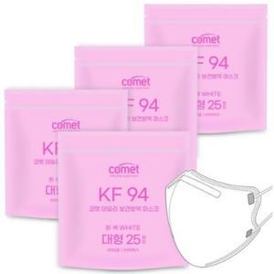 코멧 KF94 데일리 보건방역 마스크 대형 실속형 묶음포장 25개입 4p 화이트