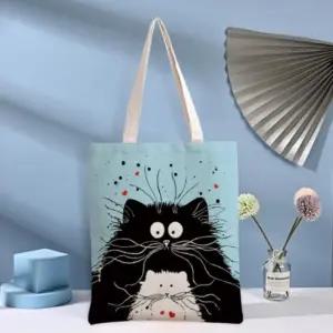 [라일리] Rly 고양이 면 백 천가방 여성 캔버스 학원 보조 가방