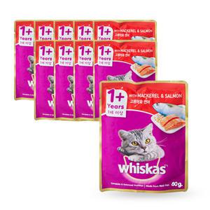 위스카스 고등어와연어 80g x10개/파우치