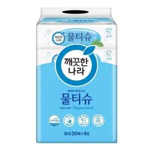 N 깨끗한나라 페퍼민트 여행용 물티슈 30매x4입
