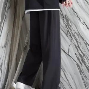 남자 와이드팬츠 검정색 허리끈 바지