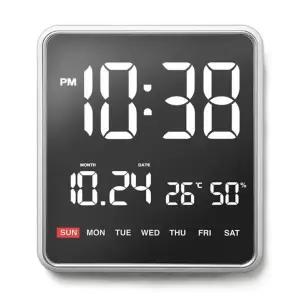 OWC 실루엣 스퀘어 LED 캘린더 벽시계 - 실버 디지털 리모콘 벽걸이 시계 OT925DS