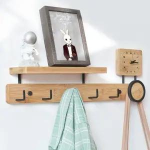 우드 대나무 옷걸이 벽선반 6구 미니시계 후크 (WFHJM2P)