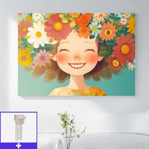 꽃 머리 웃는 여자 그림 캔버스액자 A4 A3 A2