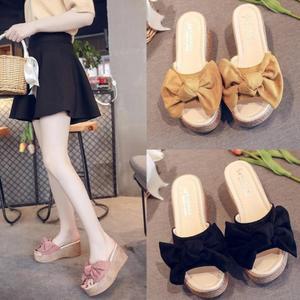 키높이 여름 통굽 샌들 바캉스 슬리퍼 리본 7cm