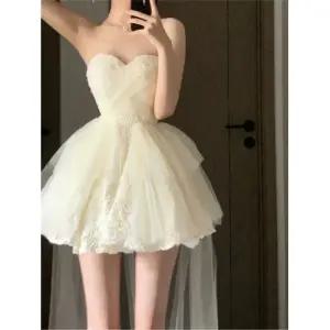 웨딩 촬영 오프숄더 미니드레스 실크 튜브탑 연주회 파티 행사 의상