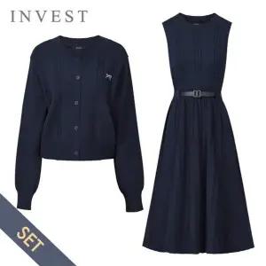 [신세계라이브쇼핑][인베스트] 리본 자수 가디건+벨트 원피스 세트_IN5F1OP3141