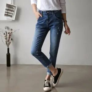 여자 사계절 스판 히든밴딩 디스트로이드 구제 배기 청바지 핏이 예쁜 데미지 데님팬츠 빅사이즈