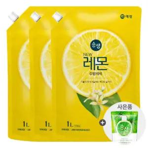 순샘 레몬 주방세제 1L 리필 X 3개 + 순샘 피톤치드 200ml 레몬향 기름기 제거