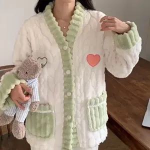 겨울 방한 잠옷 세트 여성 수면 파자마 바지 중학생 극세사 따뜻한 보온 홈웨어 우정 선물