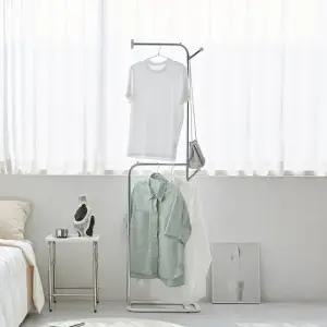 동서가구 무브 2단 높은 스탠드 이동식 옷걸이 크롬 행거 DF927258