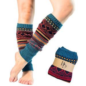 여성 겨울용 울 블렌디드 레그 워머, 보헤미안 니 하이삭스 빈티지 패턴 발목 워머 부츠 커프스, 데이지 앤 디노