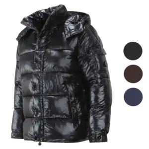 남자 트렌디 솔리드 유광 팔포켓 후드 패딩 집업 사십대 아우터 FW