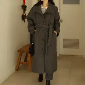 나그랑 빅카라 하이넥 싱글 롱 코트 루즈핏 여성 빅사이즈