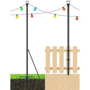 XDW-GIFT 스트링 라이트 폴 - 야외 걸이, 정원, 뒷마당, 파티용 파티오 조명 스탠드, 크리스마스, 결혼식, 2팩용 스틸