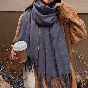 캐시미어 터치 머플러 목도리 남여공용 회색 프린지 겨울 방한 데일리 패션 소품