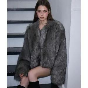 ROSEFRANTZ Overfit Mix Fur Jacket Gray