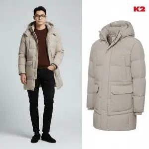 [백화점 출고] K2 다운 남자 씬에어 아난타 롱 파카 그레이시 베이지 방풍 후드 중기장 힙기장 패딩 자켓